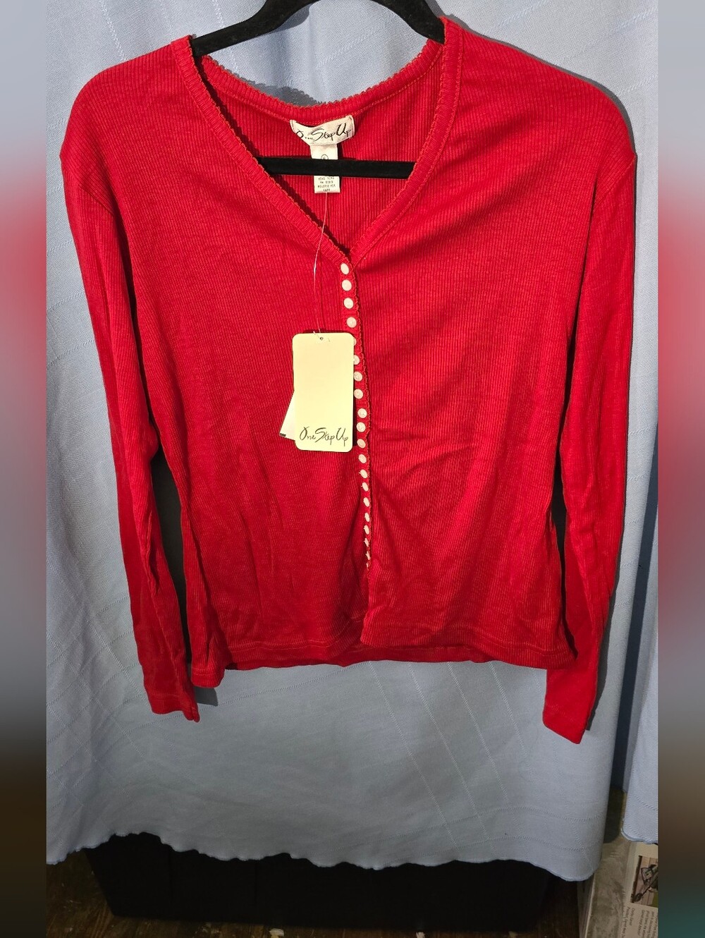 One Step Ahead Vibrant Red Ribbed Long-Sleeve Button Top